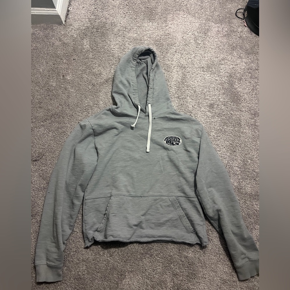 Cropped distressed grey hoodie